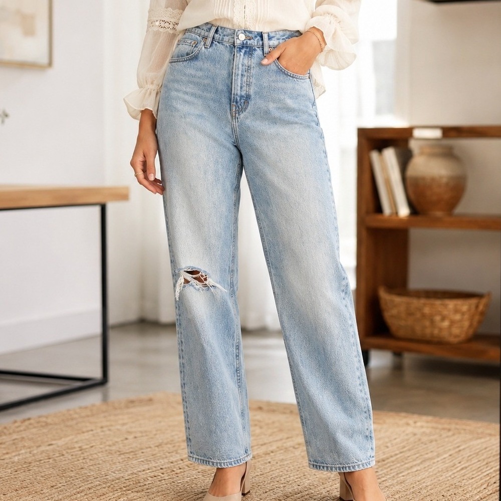 Reformation Cynthia High Rise Straight Jeans Light Wash Distressed Blue Size 30